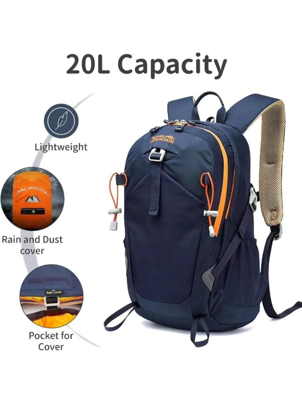 Lightweight 20L Waterproof Hiking Backpack with Rain Cover for Travel & Camping